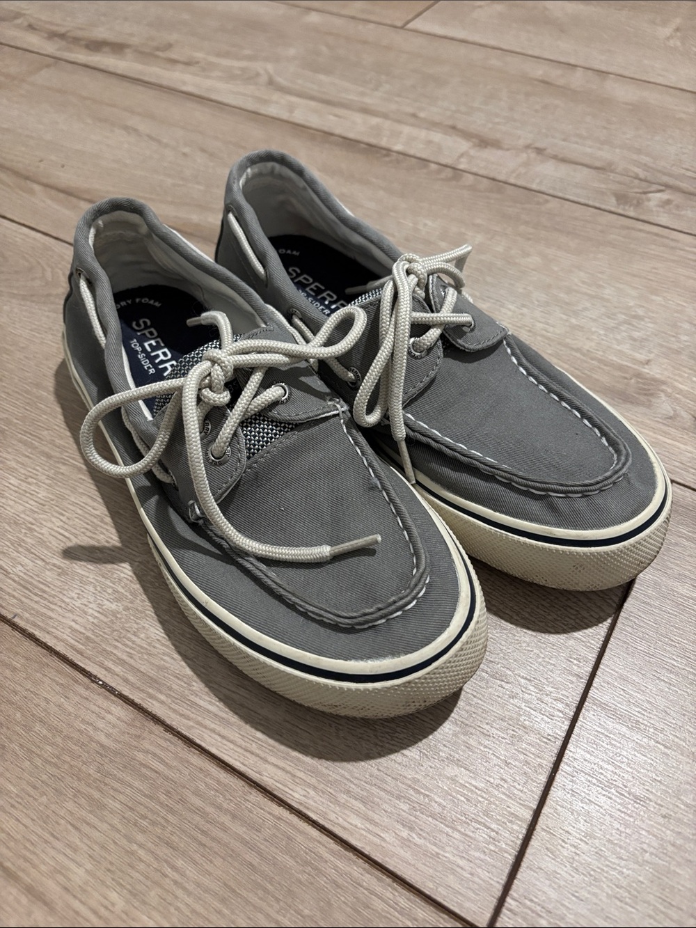 Sperry Men's Gray Canvas Boat Shoes with White Laces